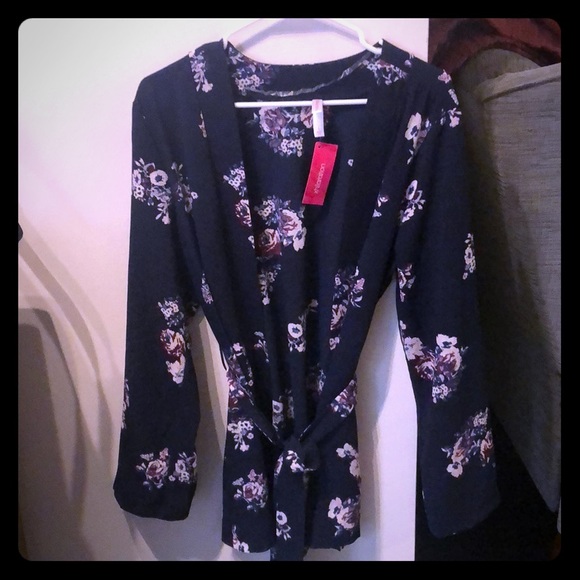 NWT, navy floral kimono style open longline cardigan sweater - Picture 3 of 6